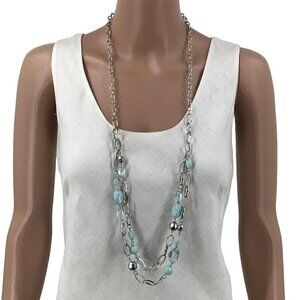 Paparazzi Gleam Weaver Necklace Silver Tone Blue Adjustable Length